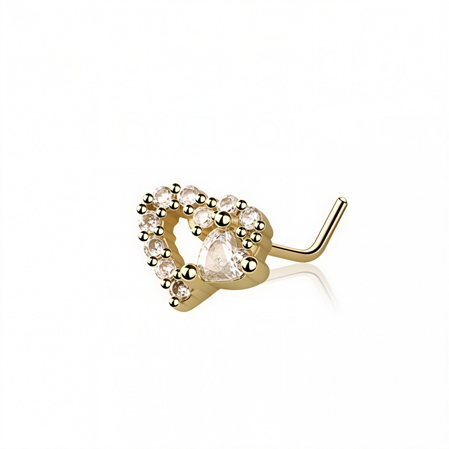 Multi CZ Big & Small Heart L-Shape Nose Stud