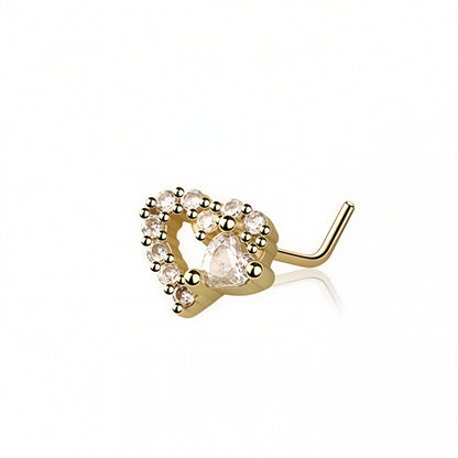 Multi CZ Big & Small Heart L-Shape Nose Stud