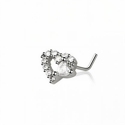 Multi CZ Big & Small Heart L-Shape Nose Stud
