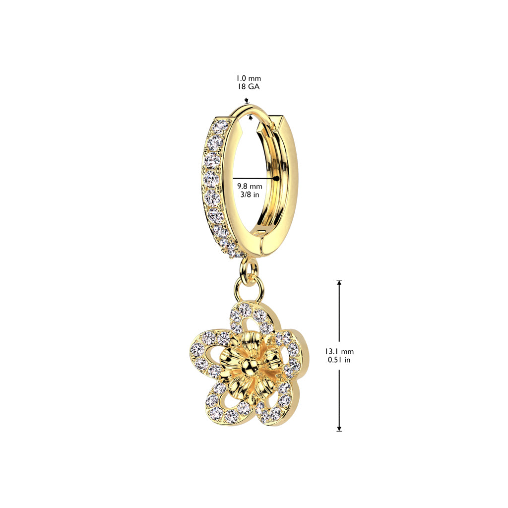 Pair of CZ Pave Front With CZ Pave Flower Dangle Hoop Earrings