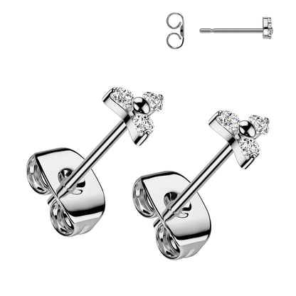 Pair of Implant Grade Titanium Prong Set Earrings With Trinity CZ