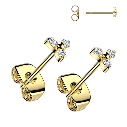 Pair of Implant Grade Titanium Prong Set Earrings With Trinity CZ