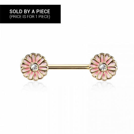 Pink Blush Flower Nipple Barbell