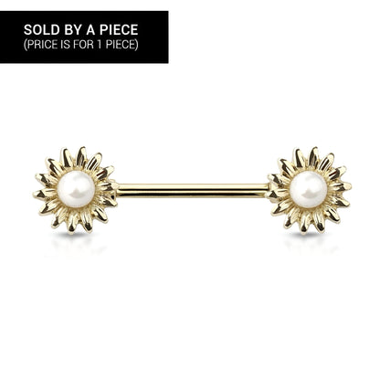 Pearl Sunflower Ends Nipple Barbell