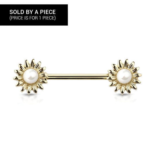 Pearl Sunflower Ends Nipple Barbell