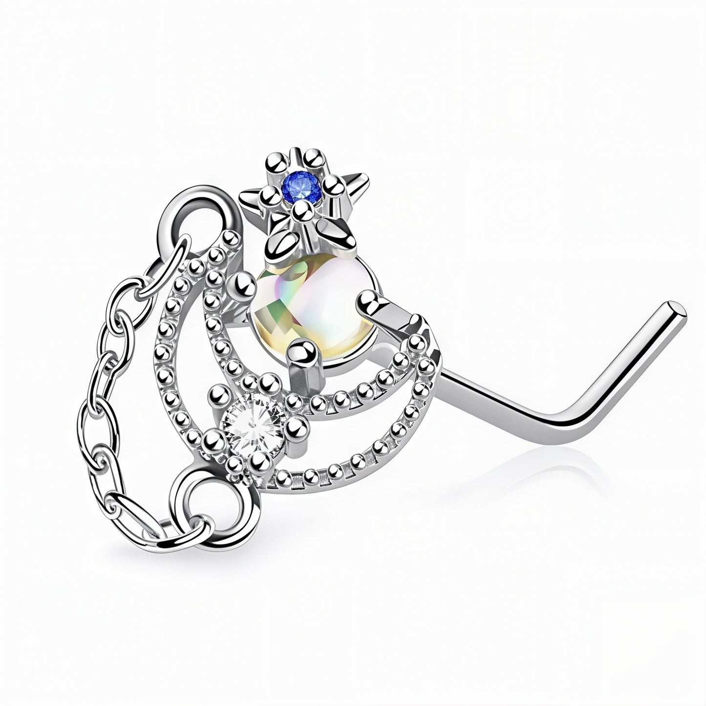 Star Moon Chain Dangling Nose Stud