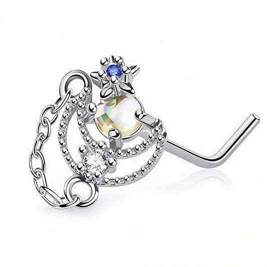 Star Moon Chain Dangling Nose Stud
