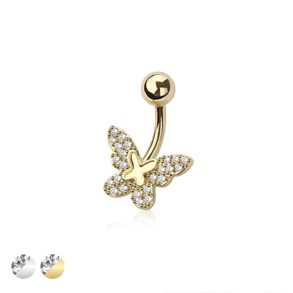 Multi Cz Double Butterfly Belly Bar