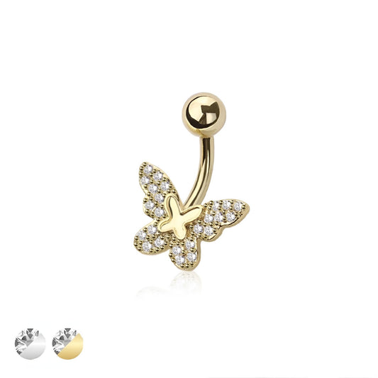 Multi Cz Double Butterfly Belly Bar