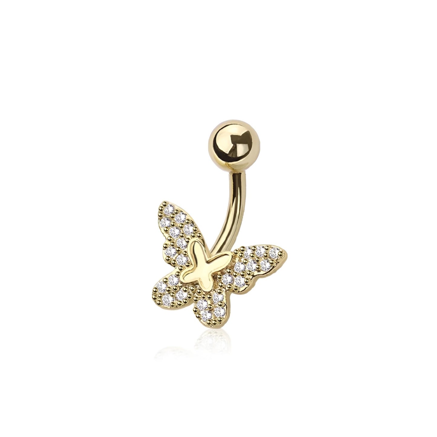 Multi Cz Double Butterfly Belly Bar