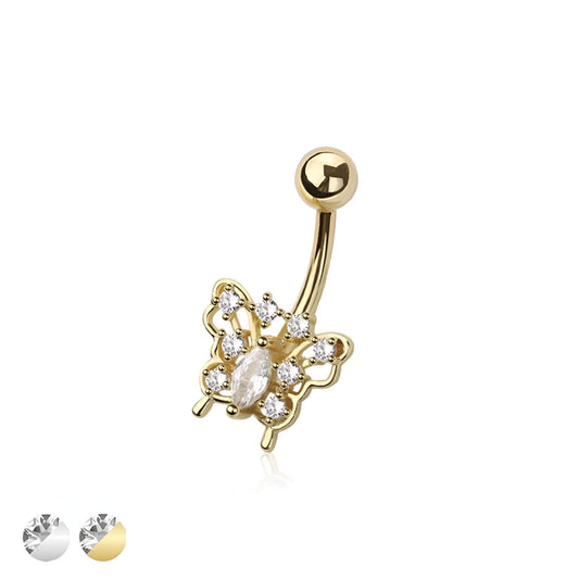 Cz Butterfly Belly Bar