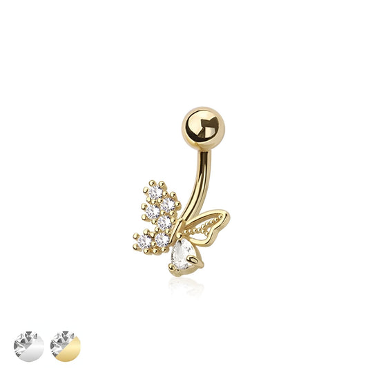 Cz Butterfly Belly Bar