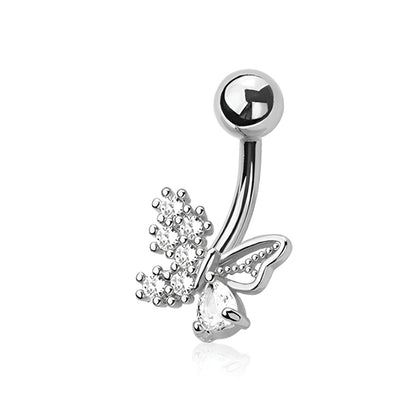 Cz Butterfly Belly Bar