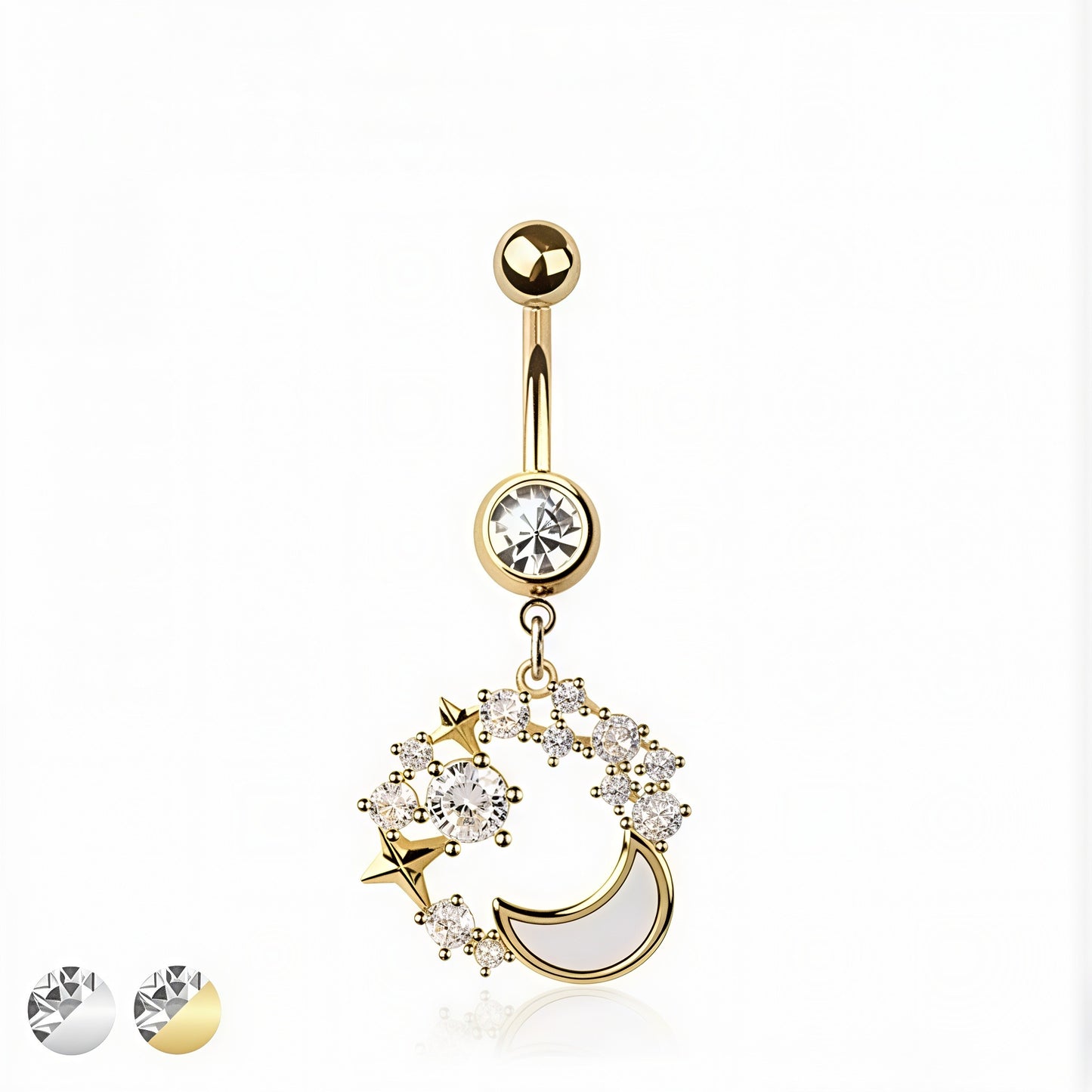 Opal Moon Multi CZ Top Dangle Belly Bar