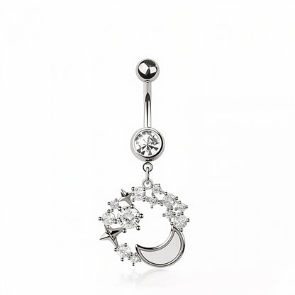 Opal Moon Multi CZ Top Dangle Belly Bar