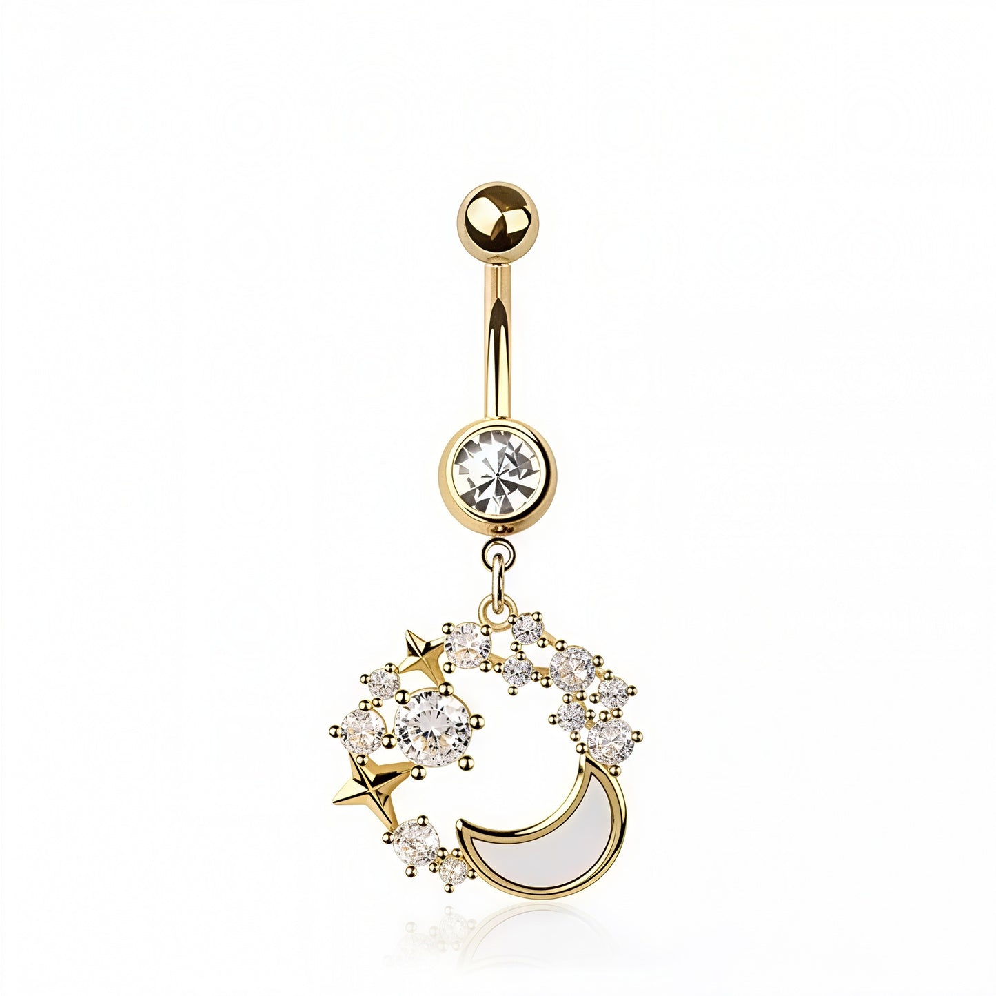 Opal Moon Multi CZ Top Dangle Belly Bar