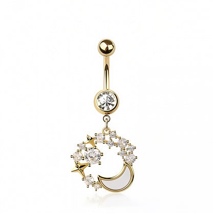 Opal Moon Multi CZ Top Dangle Belly Bar