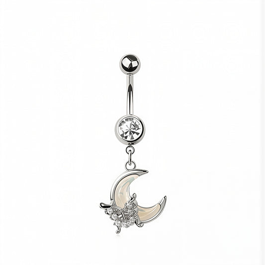 Opal Moon Butterfly Dangle Belly Bar