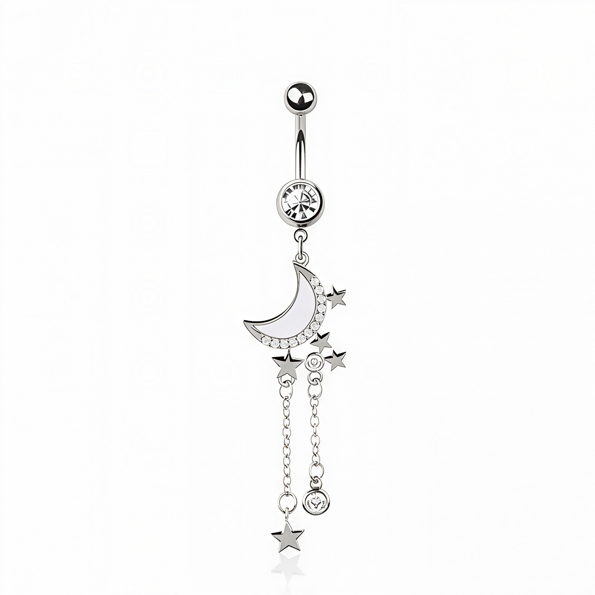 OPAL MOON MULTI CZ CHAIN STAR DANGLE BELLY BAR