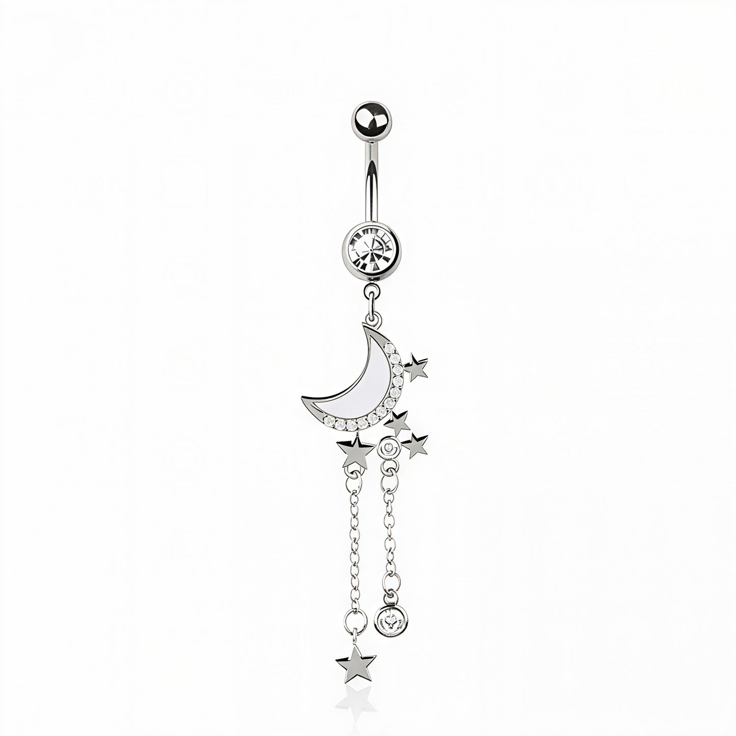 OPAL MOON MULTI CZ CHAIN STAR DANGLE BELLY BAR
