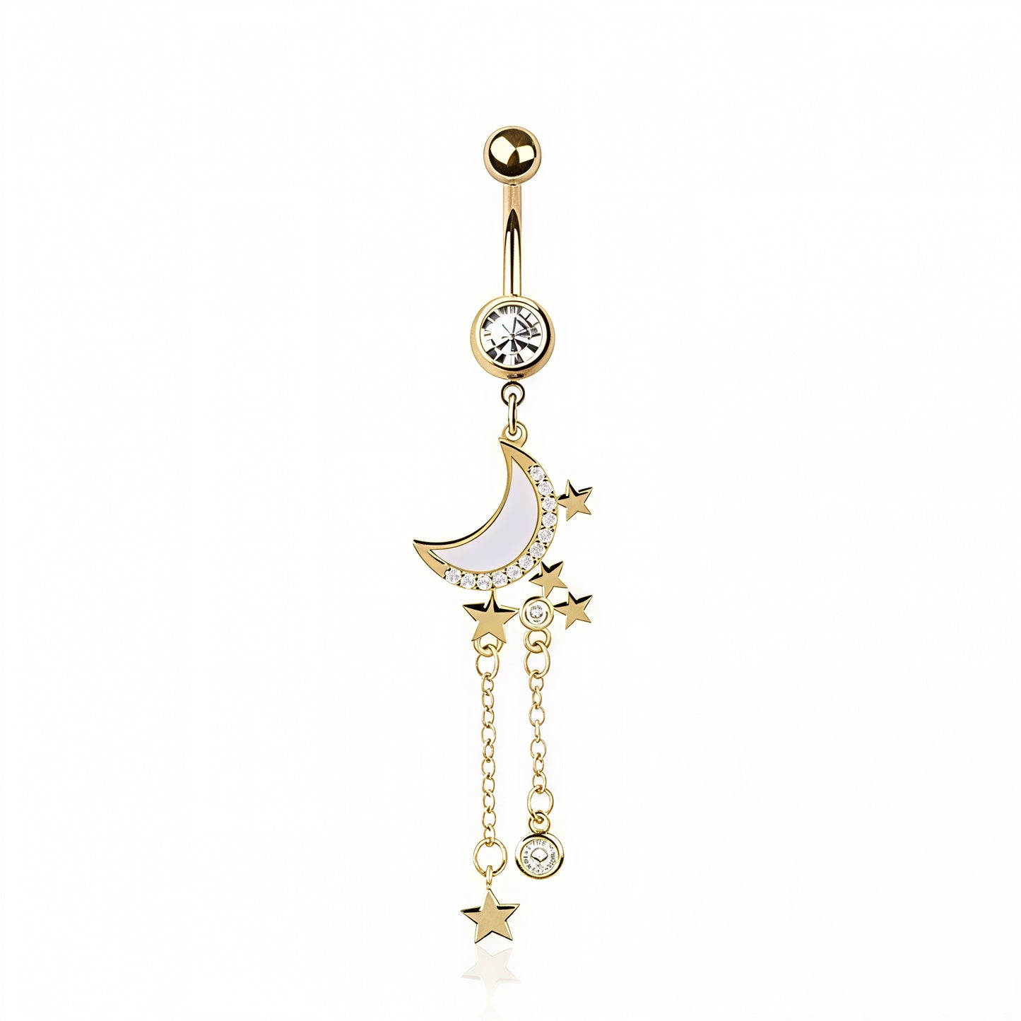 OPAL MOON MULTI CZ CHAIN STAR DANGLE BELLY BAR