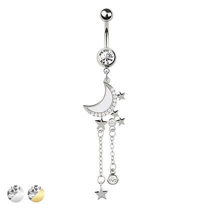 OPAL MOON MULTI CZ CHAIN STAR DANGLE BELLY BAR
