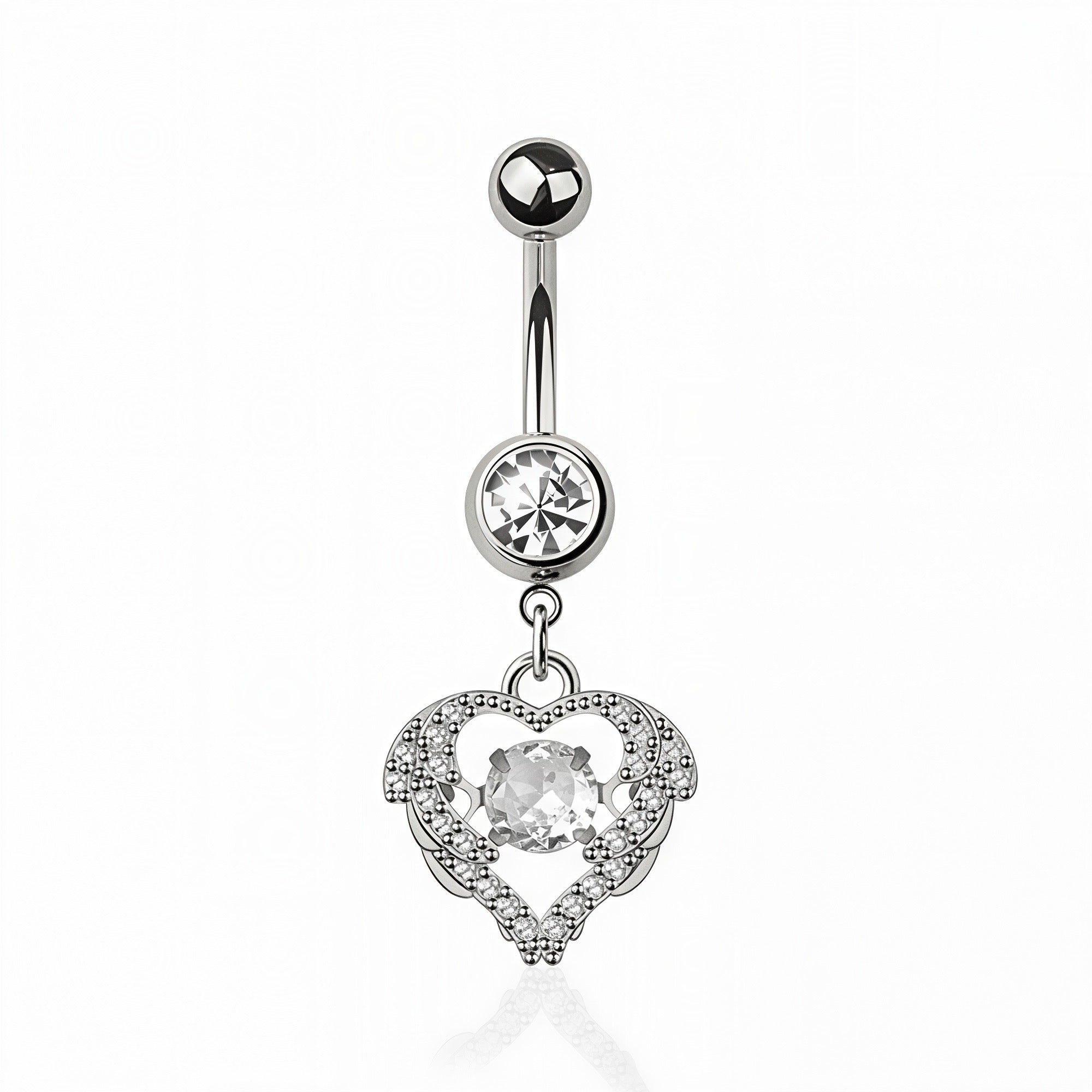 MULTI CZ HEART DANGLE BELLY BAR