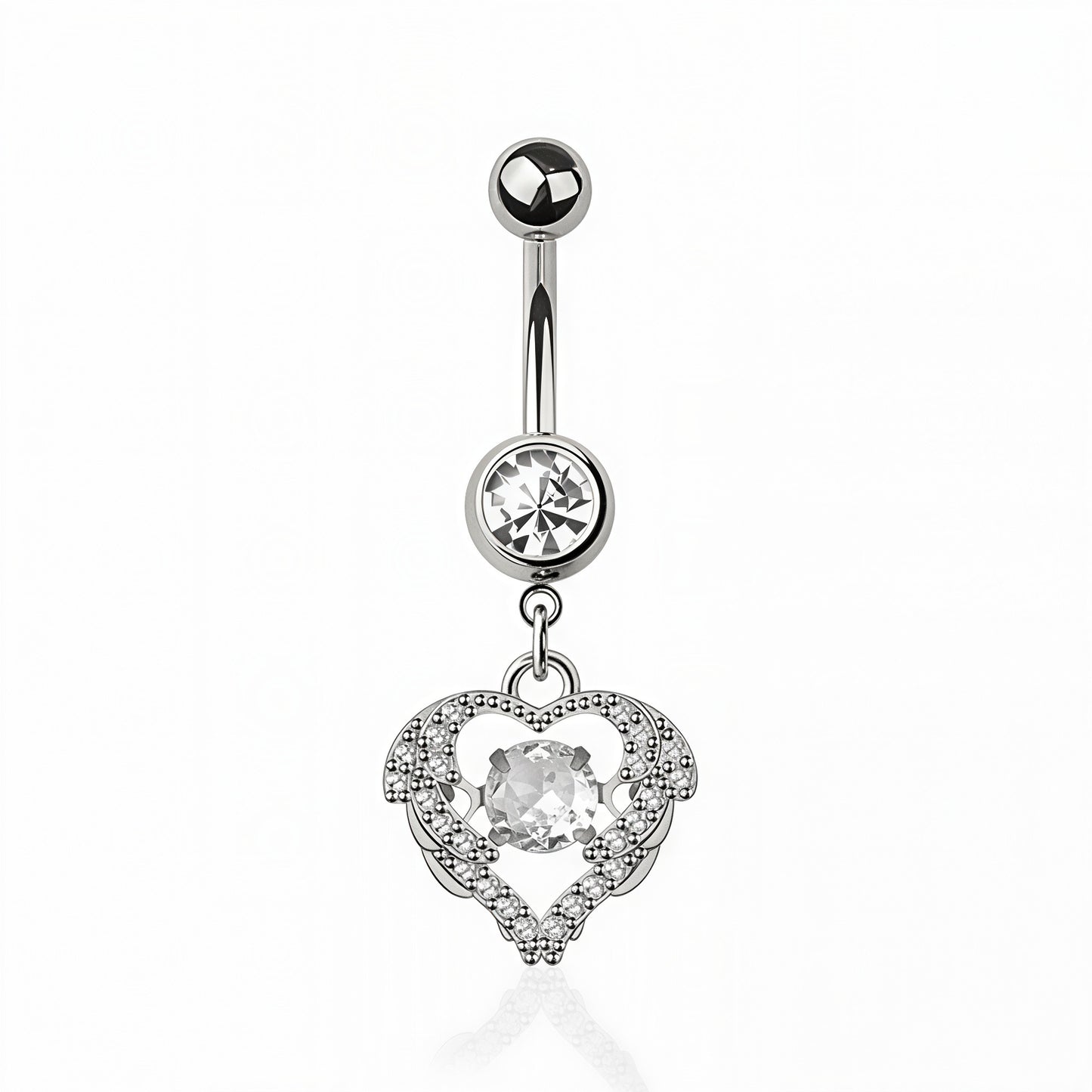 MULTI CZ HEART DANGLE BELLY BAR
