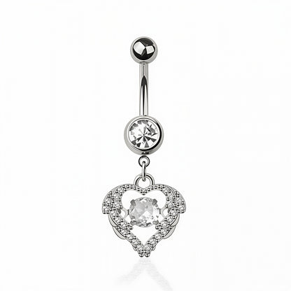 MULTI CZ HEART DANGLE BELLY BAR