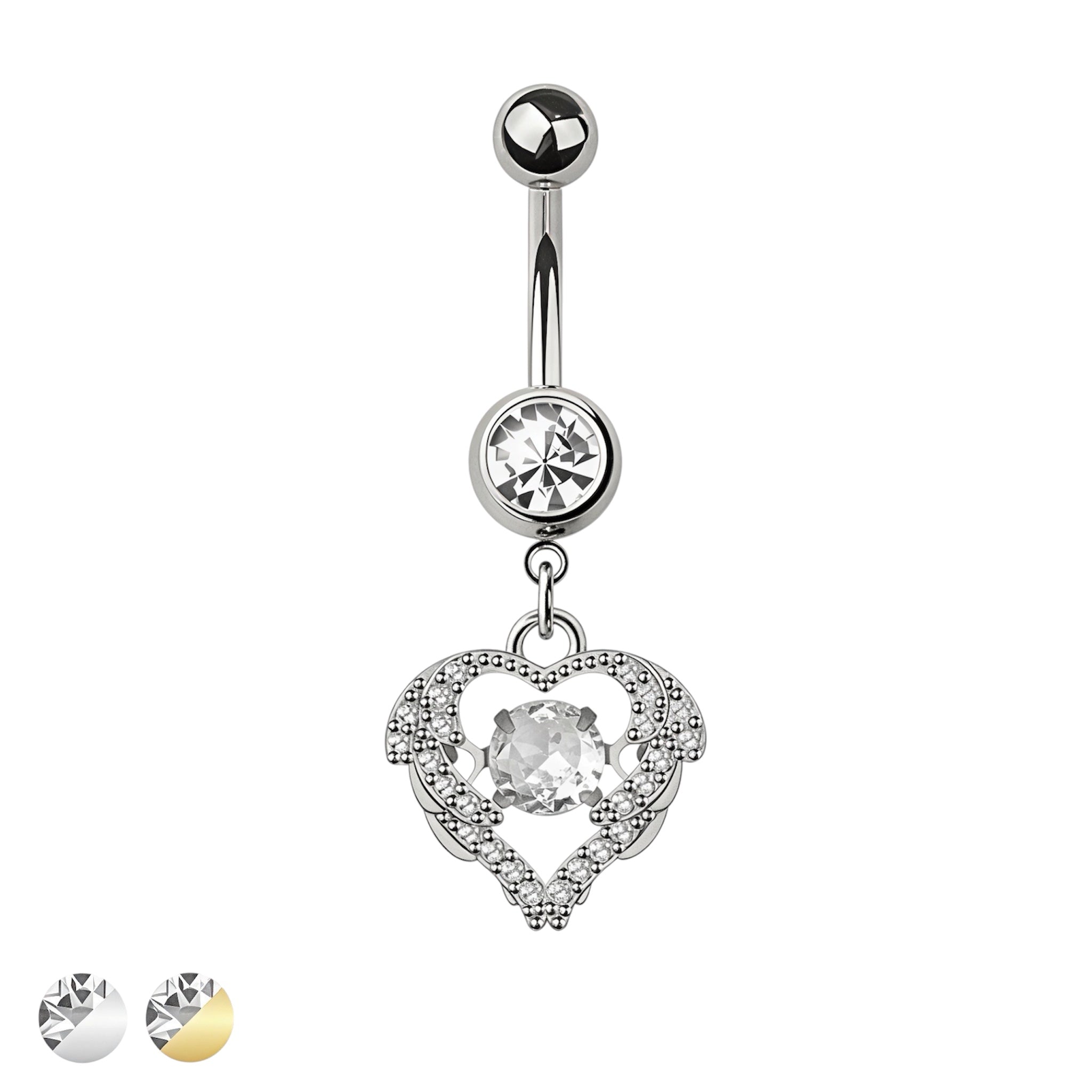 MULTI CZ HEART DANGLE BELLY BAR