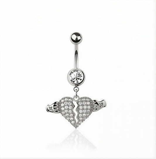 POWER HEART DANGLE BELLY BAR
