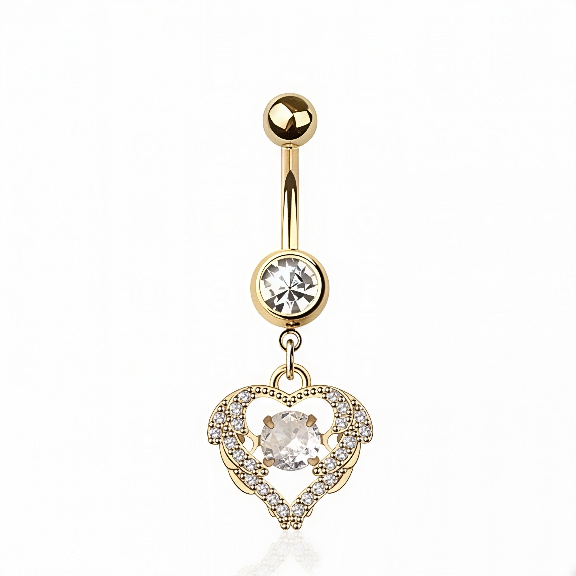 MULTI CZ HEART DANGLE BELLY BAR