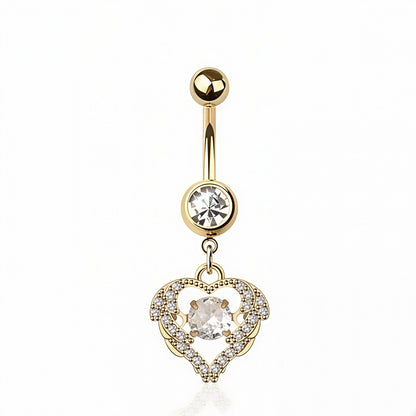 MULTI CZ HEART DANGLE BELLY BAR