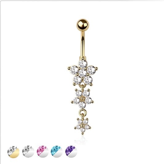 Cz Flower Belly Bar