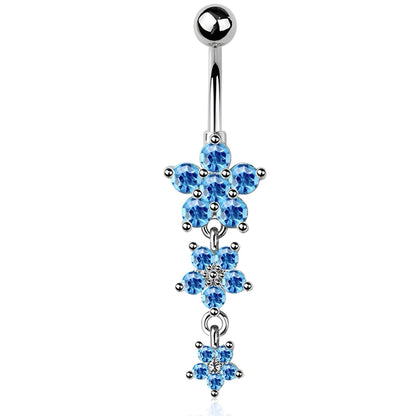 Cz Flower Belly Bar