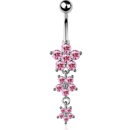 Cz Flower Belly Bar