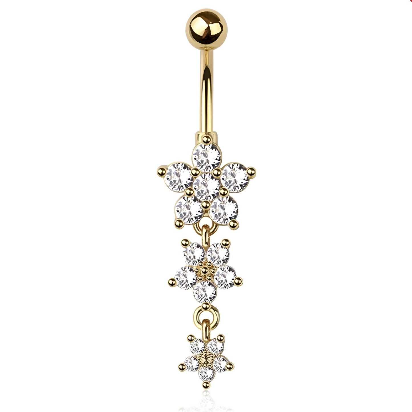 Cz Flower Belly Bar