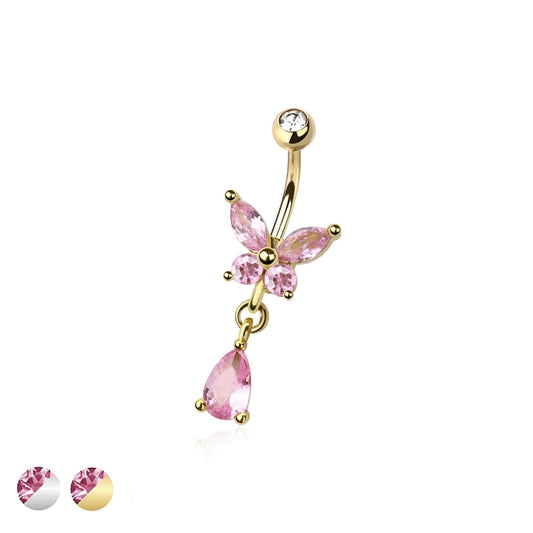 Cz Butterfly Belly Bar