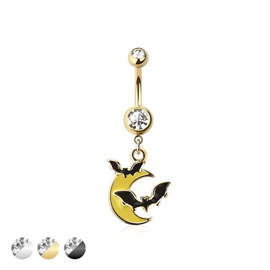 Bat Moon Cz Belly Bar