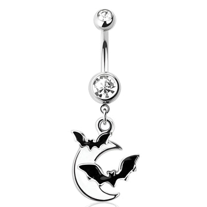 Bat Moon Cz Belly Bar