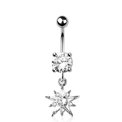 Multi Cz Star Sun Burst Belly Bar