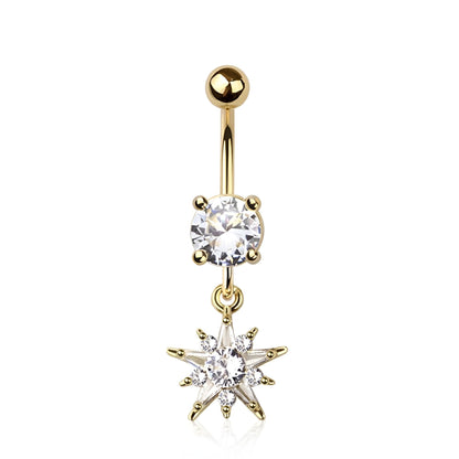 Multi Cz Star Sun Burst Belly Bar