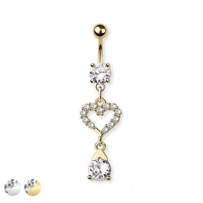 Cz Hear Dangling Belly Bar