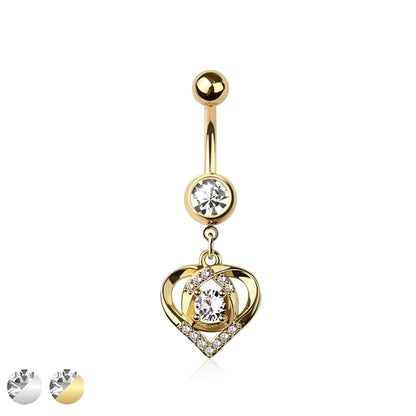 Heart With Bezel Center Belly Bar