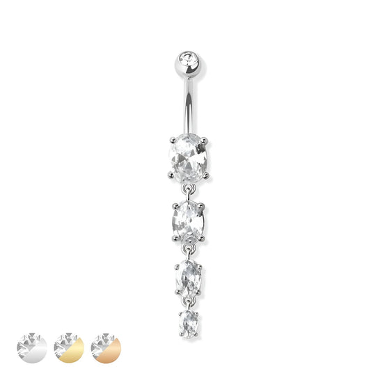 Prong Set Four Oval Gem Belly Bar