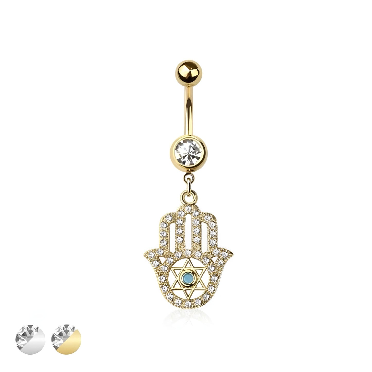 Hamsa Hand Multi Cz Belly Bar