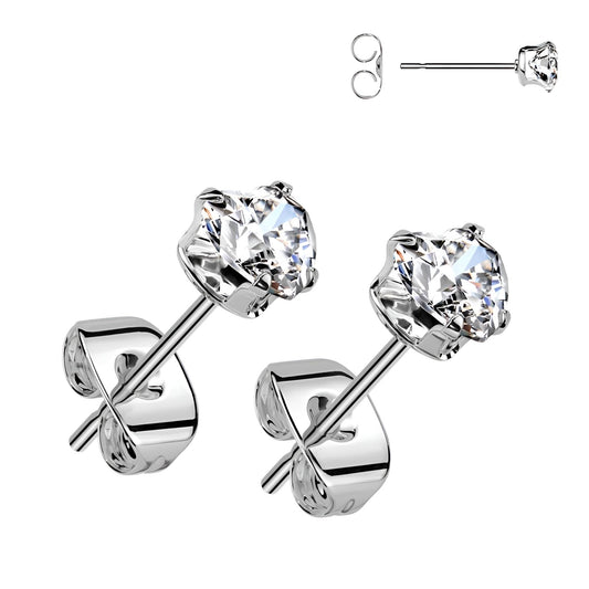 Pair of Earrings With Prong Set Heart CZ