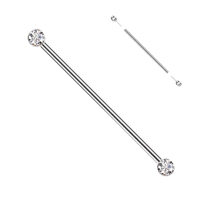 Implant Grade Titanium Threadless Industrial Bar With Bezel Set CZ Ends