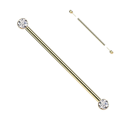 Implant Grade Titanium Threadless Industrial Bar With Bezel Set CZ Ends