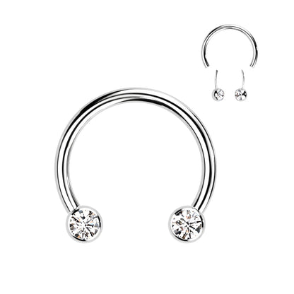 Implant Grade Titanium Threadless Horseshoe With Forward Facing Bezel Set CZ Ends